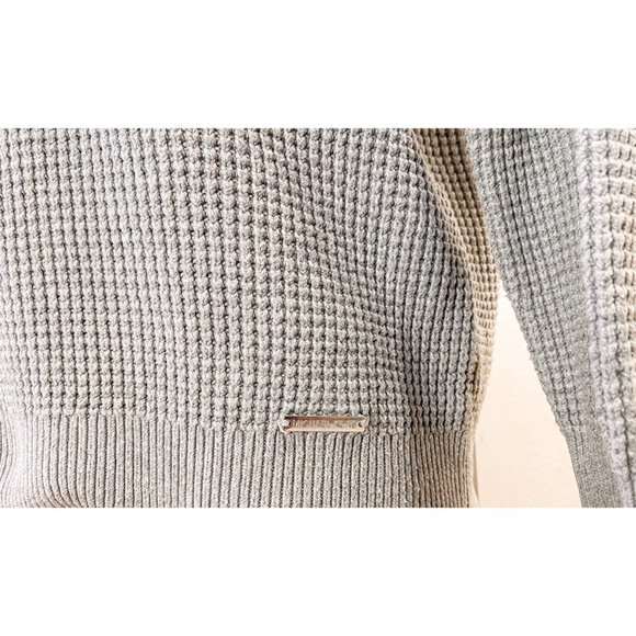 EUC Michael Kors Grey Cotton Turtleneck Midweight Knit Textured Logo Sweater - Picture 5 of 7